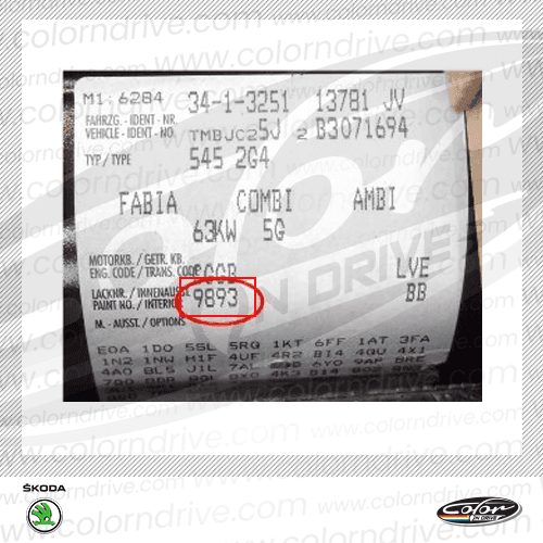 SKODA paint code label example 1
