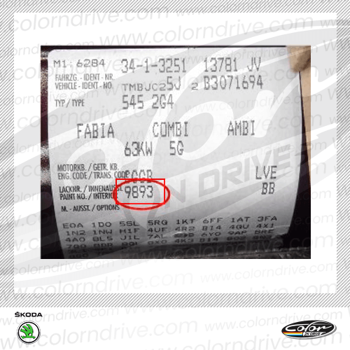 مثال ملصق كود لون SKODA رقم 1